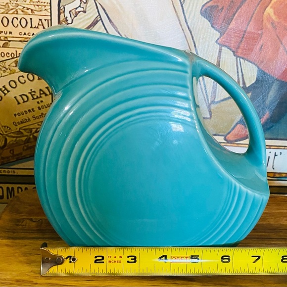 Vintage Fiesta Turquoise Disk Pitcher Fiesta Ware 7” - Picture 12 of 14